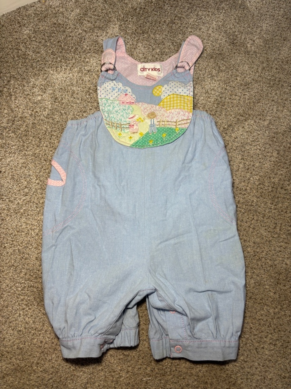 Vintage City Kids Light Blue Patchwork Overalls for Toddlers 3T